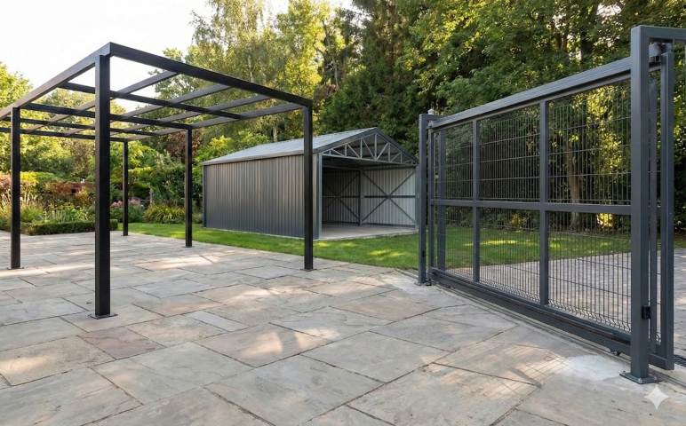 estructuras de acero pergolas puerta nave industrial pequeÑa